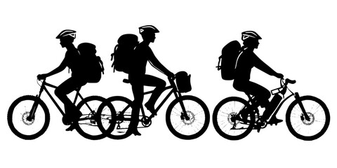 Obraz premium Tourists using bicycles to explore a sustainable resort's green transportation initiatives, Vectorized Art