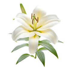 Fototapeta premium A beautiful lily flower with white petals on a transparent background.