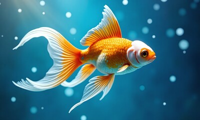 Fototapeta premium Vibrant goldfish Underwater scene Bright orange and white