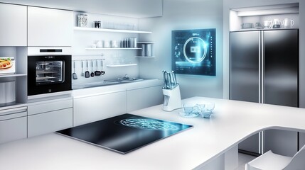 Fototapeta premium Modern Smart Kitchen Featuring Futuristic Appliances and Technology