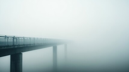 Bridge disappearing into dense morning fog