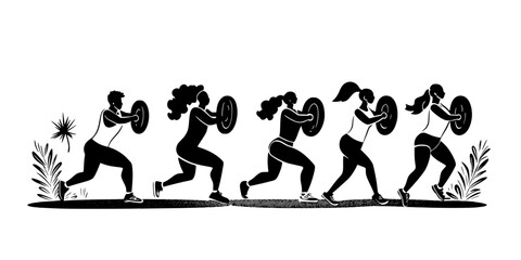Group completing a WOD alternating between movements like squats and cleans, Illustration