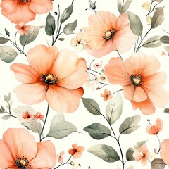 Sweet flower watercolor seamless pattern, soft pastel colors