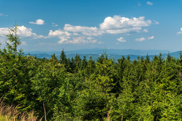 Fototapeta premium Moravskoslezske Beskydy mountains from Skrzyczne hill in Beskid Slaski mountains in Poland