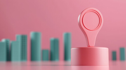 property compliance concept. pink location marker stands prominently against pastel backdrop
