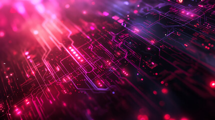 Naklejka premium Close-up of a glowing, colorful circuit board with intricate designs.