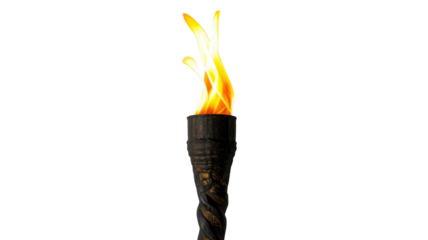 Fiery torch illuminating the night with vibrant flames against a bright yellow background
