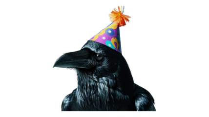 Celebrating with a party hat on a majestic raven