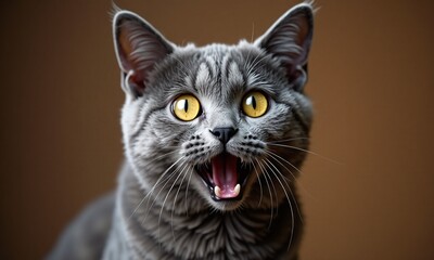 Fototapeta premium Gray British Shorthair cat surprised expression wide