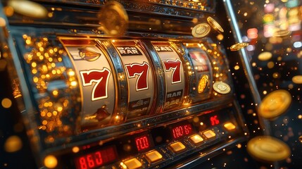 Casino slot machine jackpot 777, gold coins, gambling, luck, fortune, win