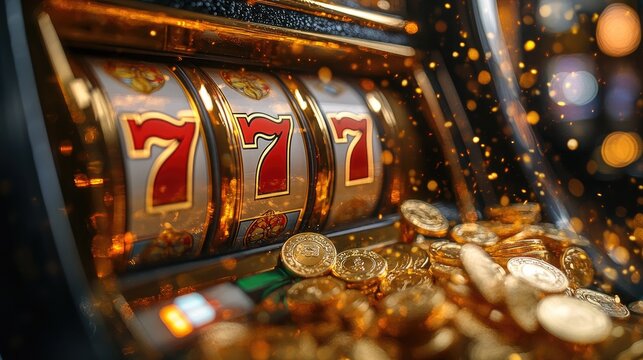Casino slot machine jackpot 777, gold coins, gambling, luck, fortune, win