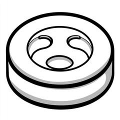 Isometric illustration of a circular object with a central cutout design.