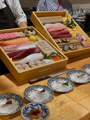 presentation of fresh cuts of sashimi at an omakase restaurant