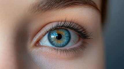Zoomed-in view of an eye with hybrid eyelash extensions, combining length and volume for a bold look.