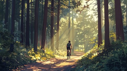 Fototapeta premium Cyclist Navigating Winding Forest Trail