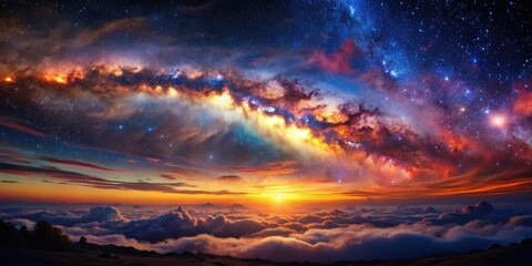 Obraz premium Astrophotography captures twilight's celestial wonders: deep space nebulae and cosmic dust formations.