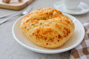 Morning breakfast bread in white plate
