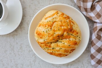 Morning breakfast bread in white plate
