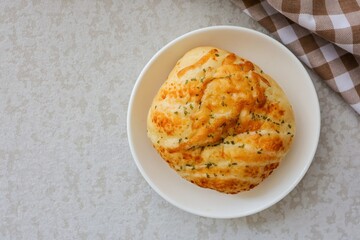 Morning breakfast bread in white plate