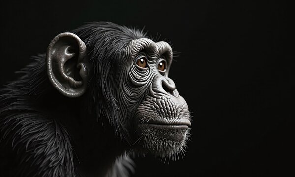 Black and white photography close up profile chimpanzee