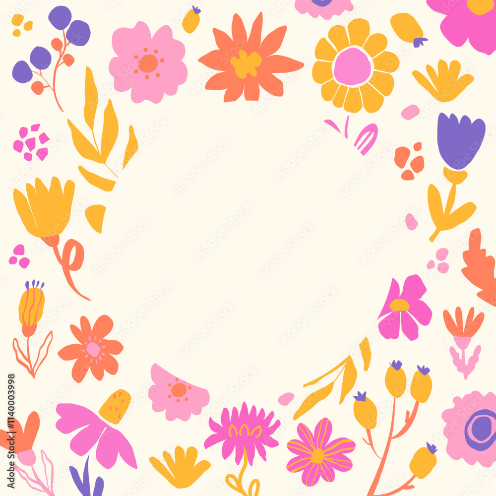 Aufkleber square minimalist template with bright abstract flowers on a light background