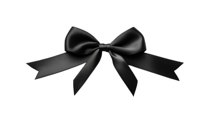 Black grosgrain ribbon tied in sharp tailored bow isolated on transparent background