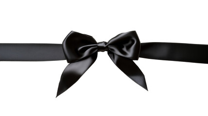 Black grosgrain ribbon tied in sharp tailored bow isolated on transparent background