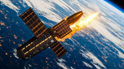 Fototapeta premium Missile being launched from Earth in the background.