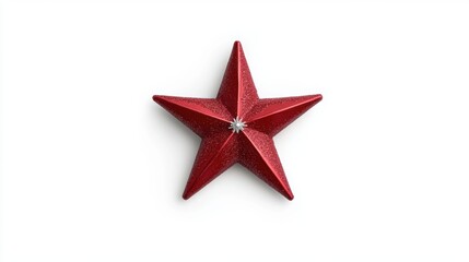 Obraz premium A vibrant red star ornament featuring a sparkling finish, ideal for holiday decorations, festive events, or graphic designs, Perfect for conveying a cheerful, seasonal atmosphere,