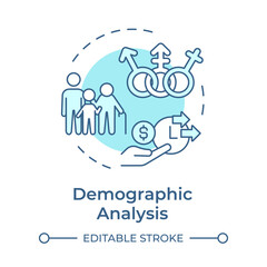 Demographic analysis soft blue concept icon. Examining basic characteristics. Audience measurement. Round shape line illustration. Abstract idea. Graphic design. Easy to use in infographic