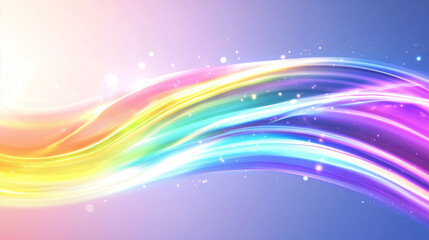 A vibrant, colorful wave of light flowing across a soft gradient background. The design features smooth curves in various shades, creating dynamic, energetic feel, sparkling particles, magical touch.