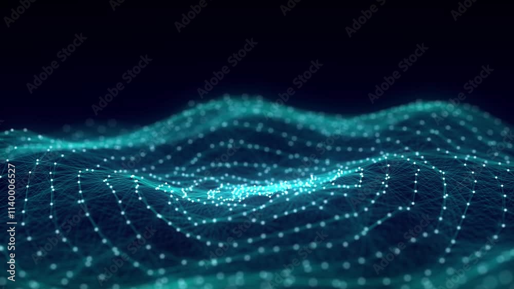 Aufkleber Circle blue wave of particles. Abstract background with a dynamic wave. 3d rendering.