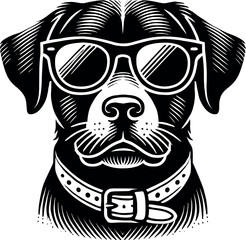 Cool Dog with Sunglasses Vector Black Silhouette Cricut Design for T-Shirt