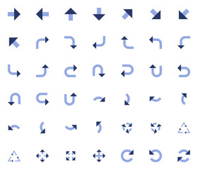Vector Arrows icon set. Isolated arrow cursor collection. Simple modern pictogram shape - duotone sharp style (two colors).