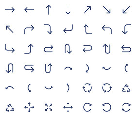 Vector Arrows icon set. Isolated arrow cursor collection. Simple modern pictogram shape - bold line style.