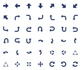 Vector Arrows icon set. Isolated arrow cursor collection. Simple modern pictogram shape - one color sharp style.