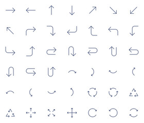 Vector Arrows icon set. Isolated arrow cursor collection. Simple modern pictogram shape - thin line.
