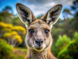 Fototapeta premium A Western Grey Kangaroo's intense gaze, captured in exquisite macro detail. Australian wildlife photography at its best.