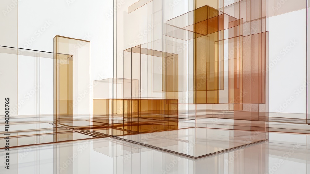Poster Abstract composition of transparent geometric shapes in warm tones creating a modern aesthetic.