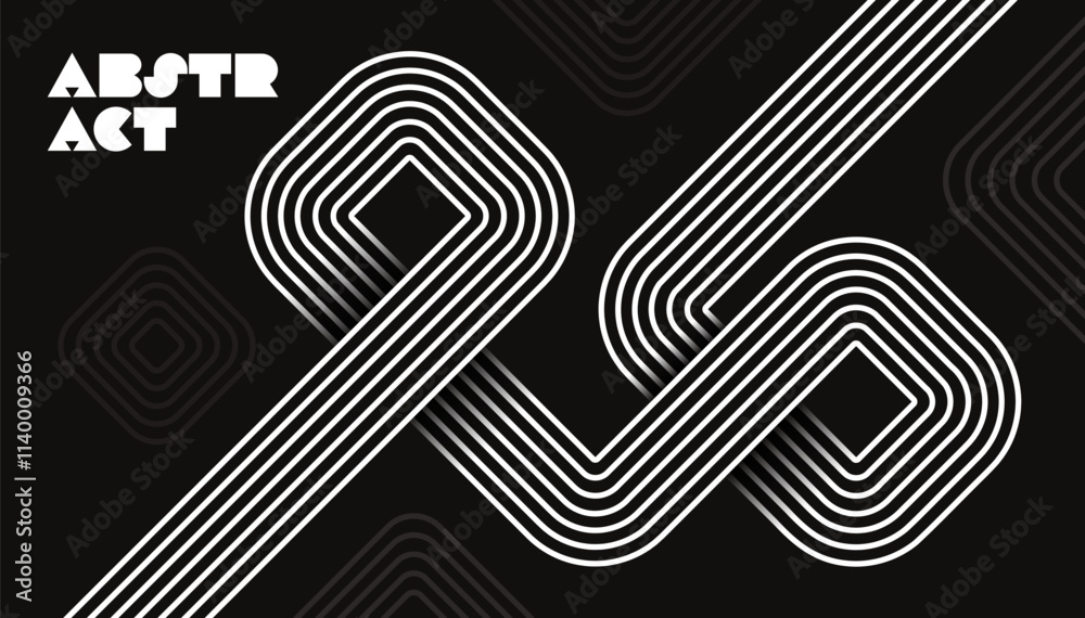 Wall mural abstract black and white background with geometric line art featuring interconnected curves and shap
