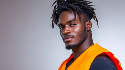 Obraz premium Confident African American Man in Safety Vest Studio Portrait