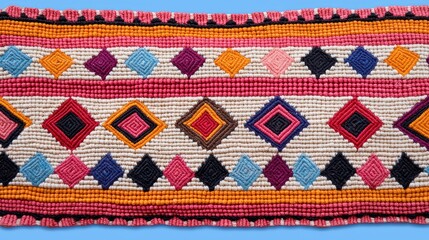 Vibrant Colorful Textile with Geometric Diamond Pattern