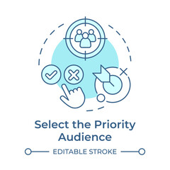 Select priority audience soft blue concept icon. Targeted customers group. Marketing campaign efforts. Round shape line illustration. Abstract idea. Graphic design. Easy to use in infographic