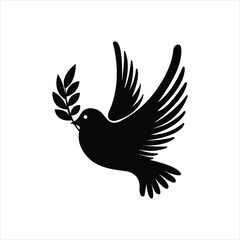 Silhouette of a dove flying with a peace sign symbolizing freedom and peace