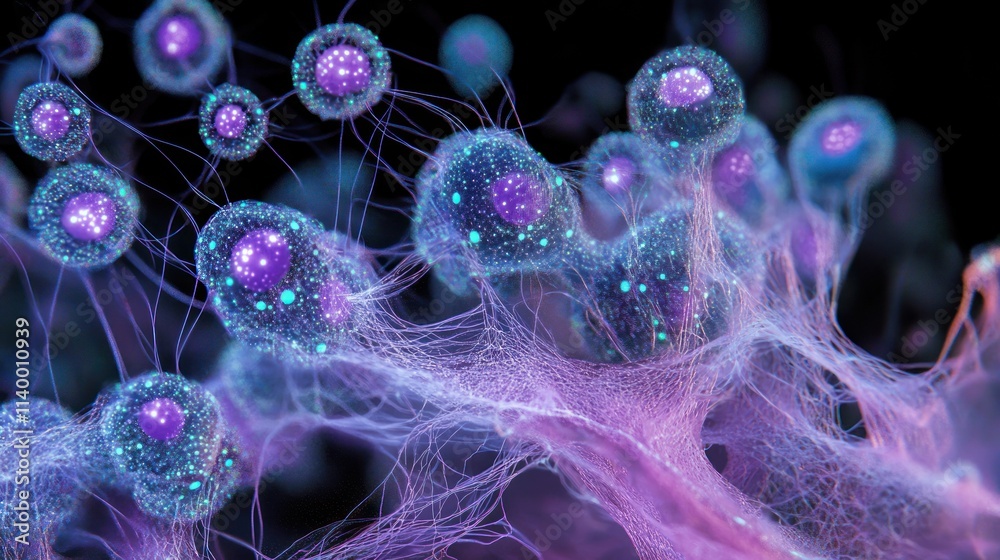 Aufkleber Abstract representation of cellular structures with vibrant colors and intricate details.