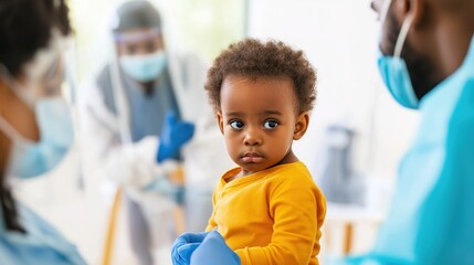 Pediatric hospital ward featuring dedicated medical professionals in protective gear, emphasizing compassionate care and safety in healthcare environments.