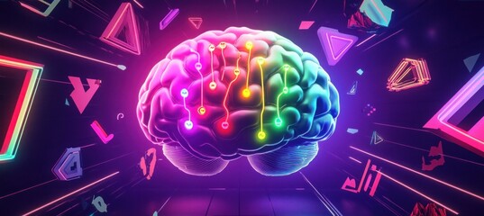 Fototapeta premium Human brain showing neural connections in a futuristic environment