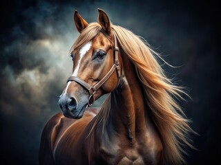 A breathtaking equestrian tilt-shift image; dark background emphasizes the horse's beauty.