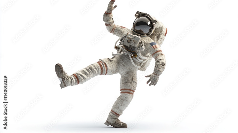 Aufkleber An astronaut in a spacesuit appears to be playfully dancing or balancing in a white background.