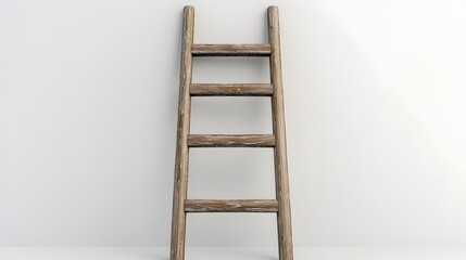 Wooden ladder with four rungs on white background.